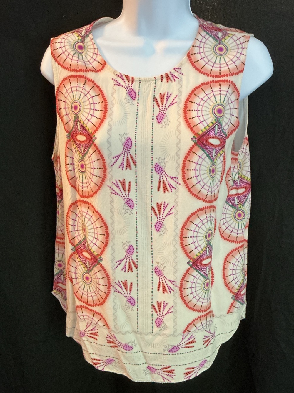 Dalia Cream Sleeveless Embroidered Tank with Pink & Orange Motifs